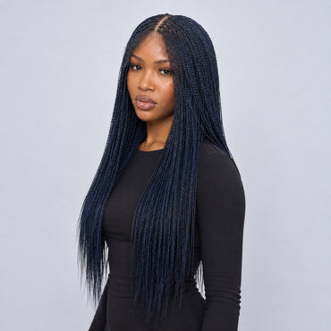 Sarah Mini Knotless Braids - 22" 13x4 Lace Frontal Blue & Black Mixed