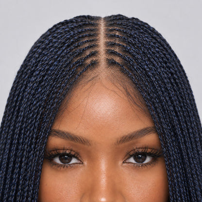 Sheyla Mini Knotless Twist - 22" 13x4 Lace Frontal Blue & Black Mixed