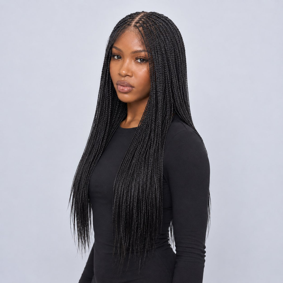 Sheyla Micro Knotless Braids - 22" 13x4 Lace Frontal Black