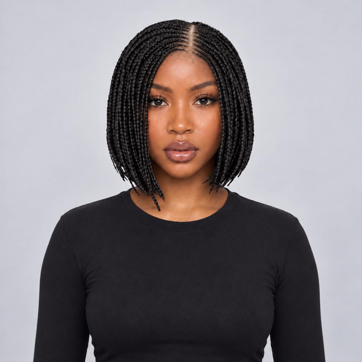 Jessy - Side Part Cornrow Bob 8" HD 13x4 Lace Frontal Black