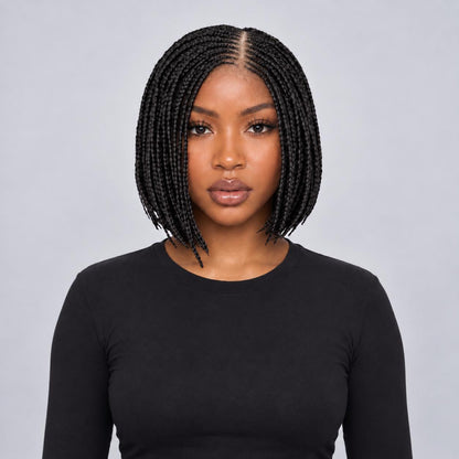 Jessy - Side Part Cornrow Bob 8" HD 13x4 Lace Frontal Black