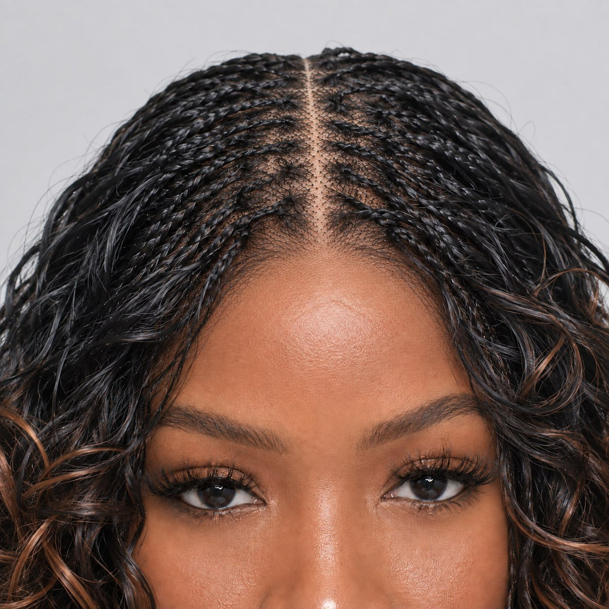 Missy - French Curls Knotless Braids 16" HD 5x5 Lace Closure - 1b/6