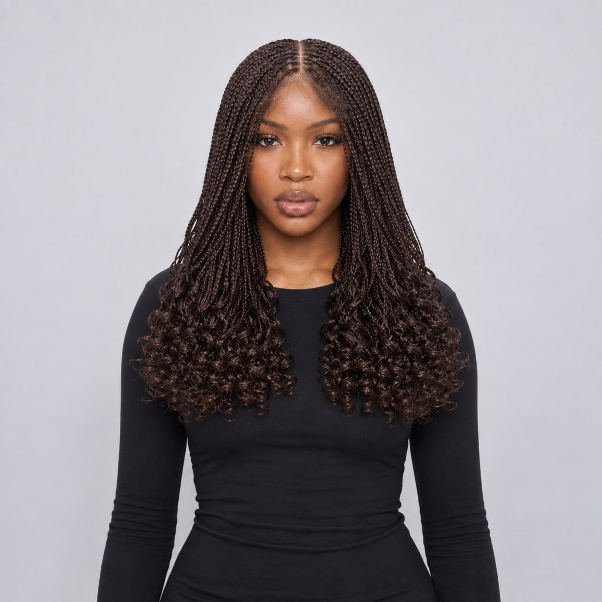 Naima Curly Tips Braids - 18” 5x5 HD Closure Glueless Color 33 Brown