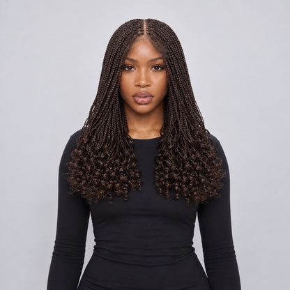 Naima Curly Tips Braids - 18” 5x5 HD Closure Glueless Color 33 Brown