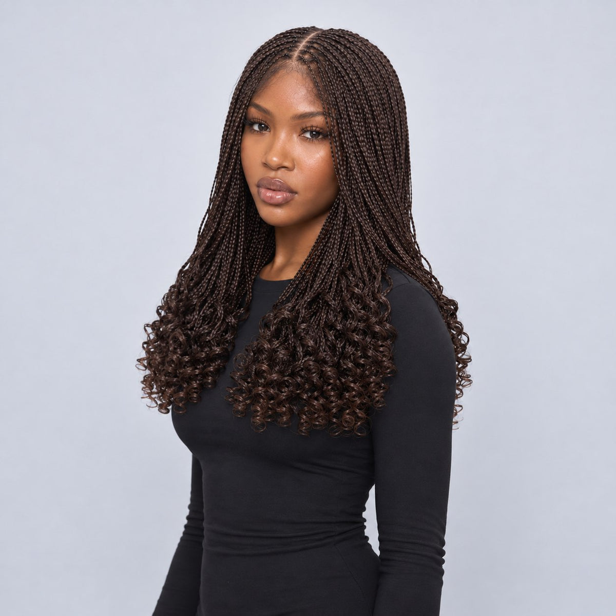 Naima Curly Tips Braids - 18” 5x5 HD Closure Glueless Color 33 Brown