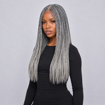 Sheyla Micro Knotless Braids - 22" 13x4 Lace Frontal Grey