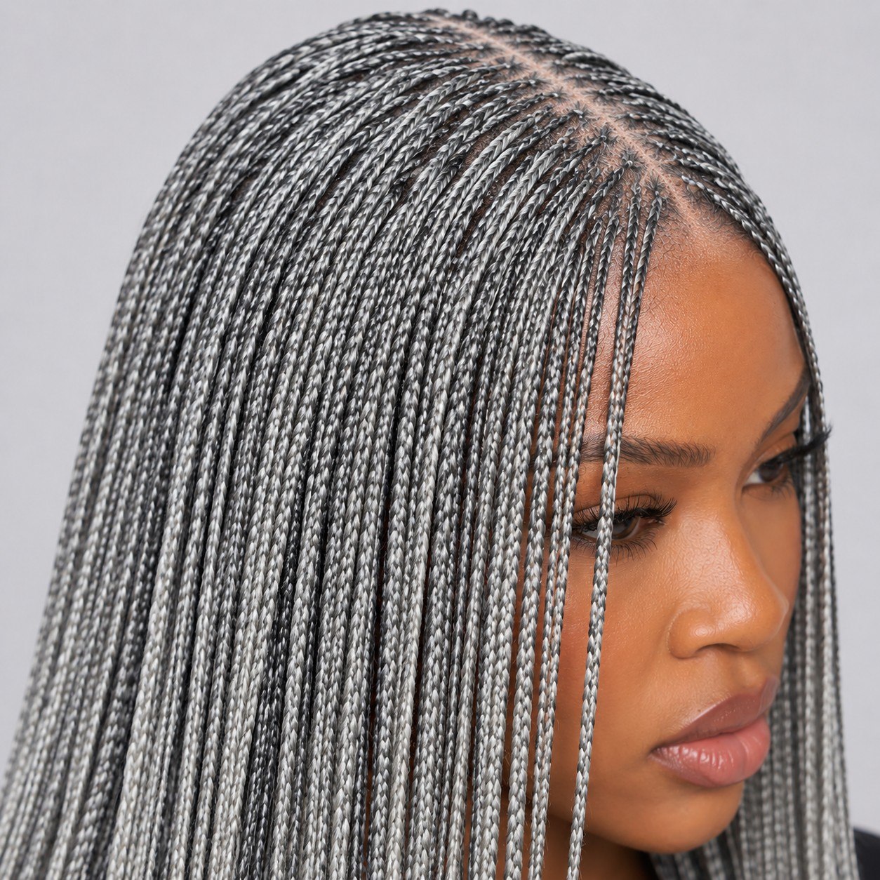 Sheyla Micro Knotless Braids - 22" 13x4 Lace Frontal Grey