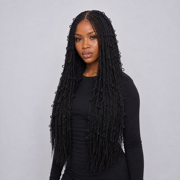 Amanda - Center Part Cornrow Braids 22" HD 4x4 Lace Closure Color Black