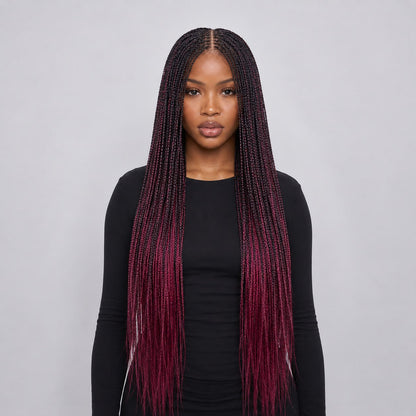 Ashley - Knotless Braids 28" HD 5x5 Lace Closure Color 1B/BUG