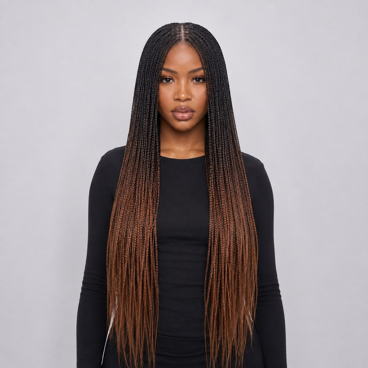 Ashley - Knotless Braids  28" HD 5x5 Lace Closure Color 1b/6