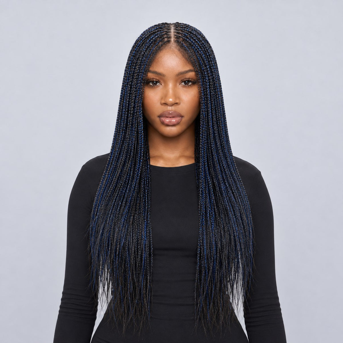 Sheyla Micro Knotless Braids - 22" 13x4 Lace Frontal Black & Blue Mixed