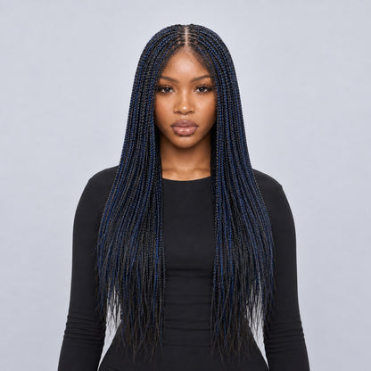 Sheyla Micro Knotless Braids - 22" 13x4 Lace Frontal Black & Blue Mixed
