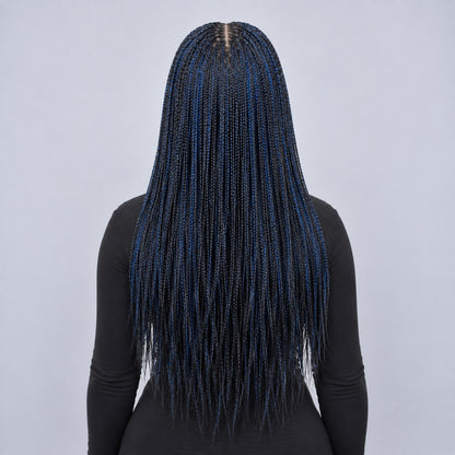 Sheyla Micro Knotless Braids - 22" 13x4 Lace Frontal Black & Blue Mixed