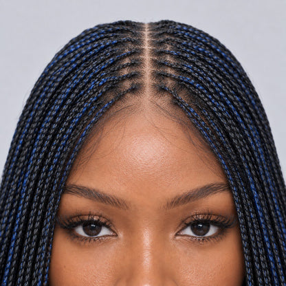 Sheyla Micro Knotless Braids - 22" 13x4 Lace Frontal Black & Blue Mixed