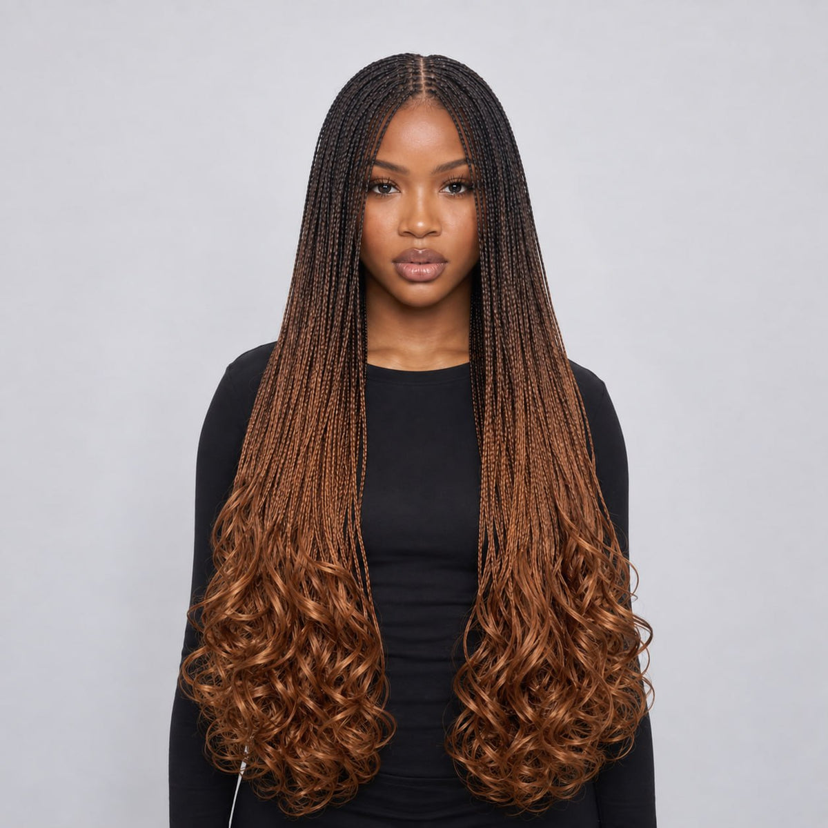 Savannah French Curls Knotless Braids - 30" HD 13x4 Lace Frontal Color 1b+6
