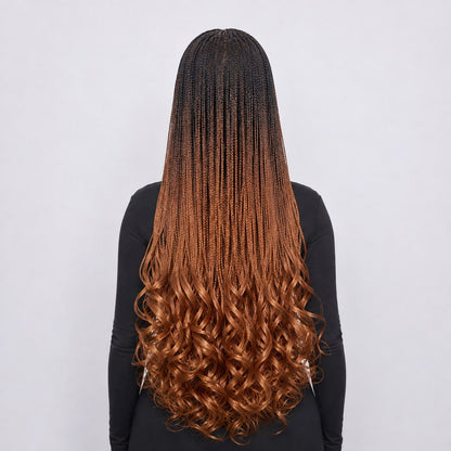 Savannah French Curls Knotless Braids - 30" HD 13x4 Lace Frontal Color 1b+6