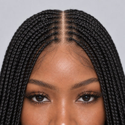 Dakota C-cut center part Braids - 16” 5x5 Glueless Closure HD Natural Black