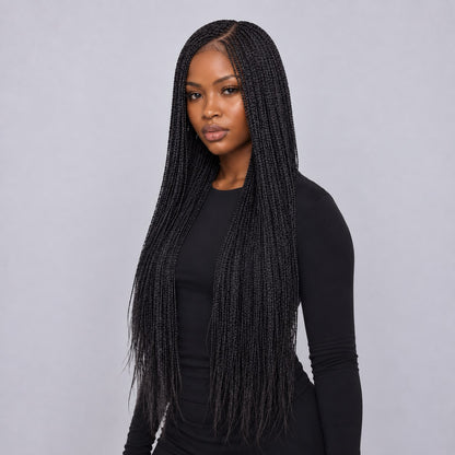 Amber knotless C-part Braids - 26” 5x5 Glueless Closure HD Lace Natural Black
