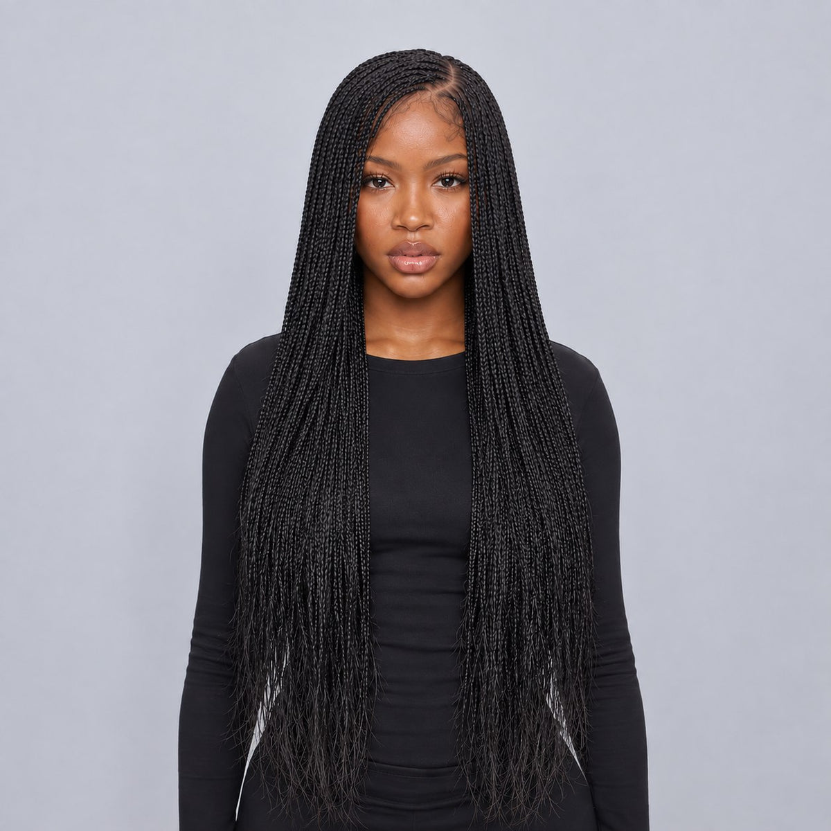 Amber knotless C-part Braids - 26” 5x5 Glueless Closure HD Lace Natural Black
