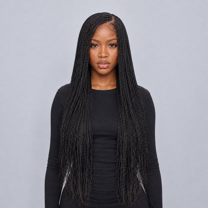 Amber knotless C-part Braids - 26” 5x5 Glueless Closure HD Lace Natural Black
