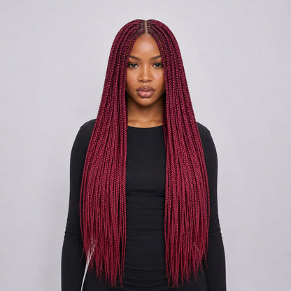 Lena - Box Braids 26" HD 13x4 Frontal Wine Color