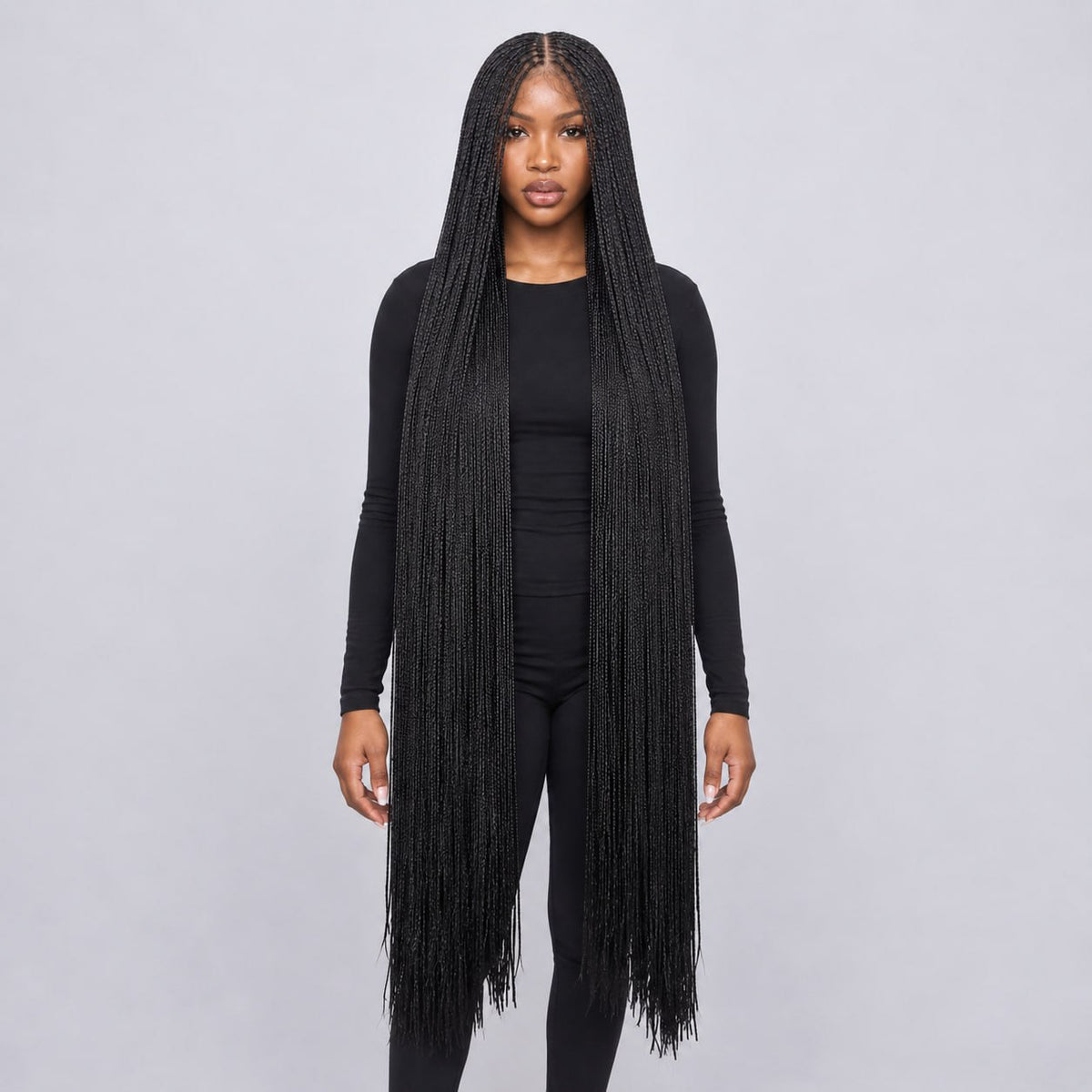 Sheyla Micro Knotless Braids - 54” 5x5 HD Glueless Natural Black