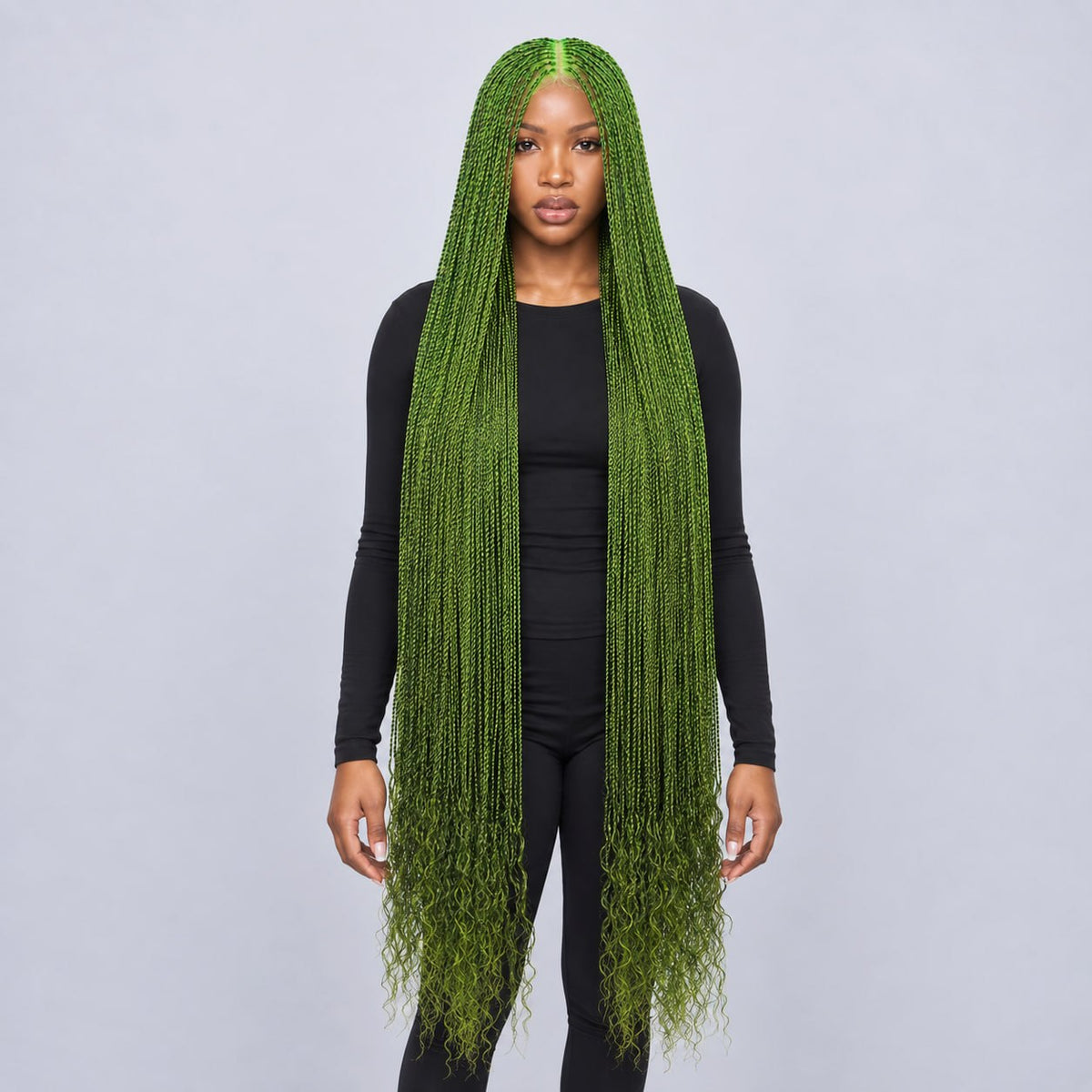 Jasmine Senegalese Twists with Curly Tips - 40" 4x4 Lace Closure Green