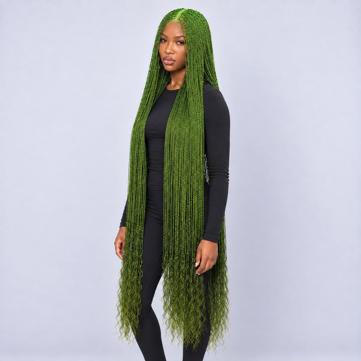 Jasmine Senegalese Twists with Curly Tips - 40" 4x4 Lace Closure Green