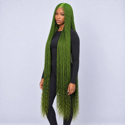Jasmine Senegalese Twists with Curly Tips - 40" 4x4 Lace Closure Green