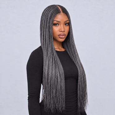 Tiana - Center Part Cornrow 28" HD 13x4 Frontal Grey with Natural Roots