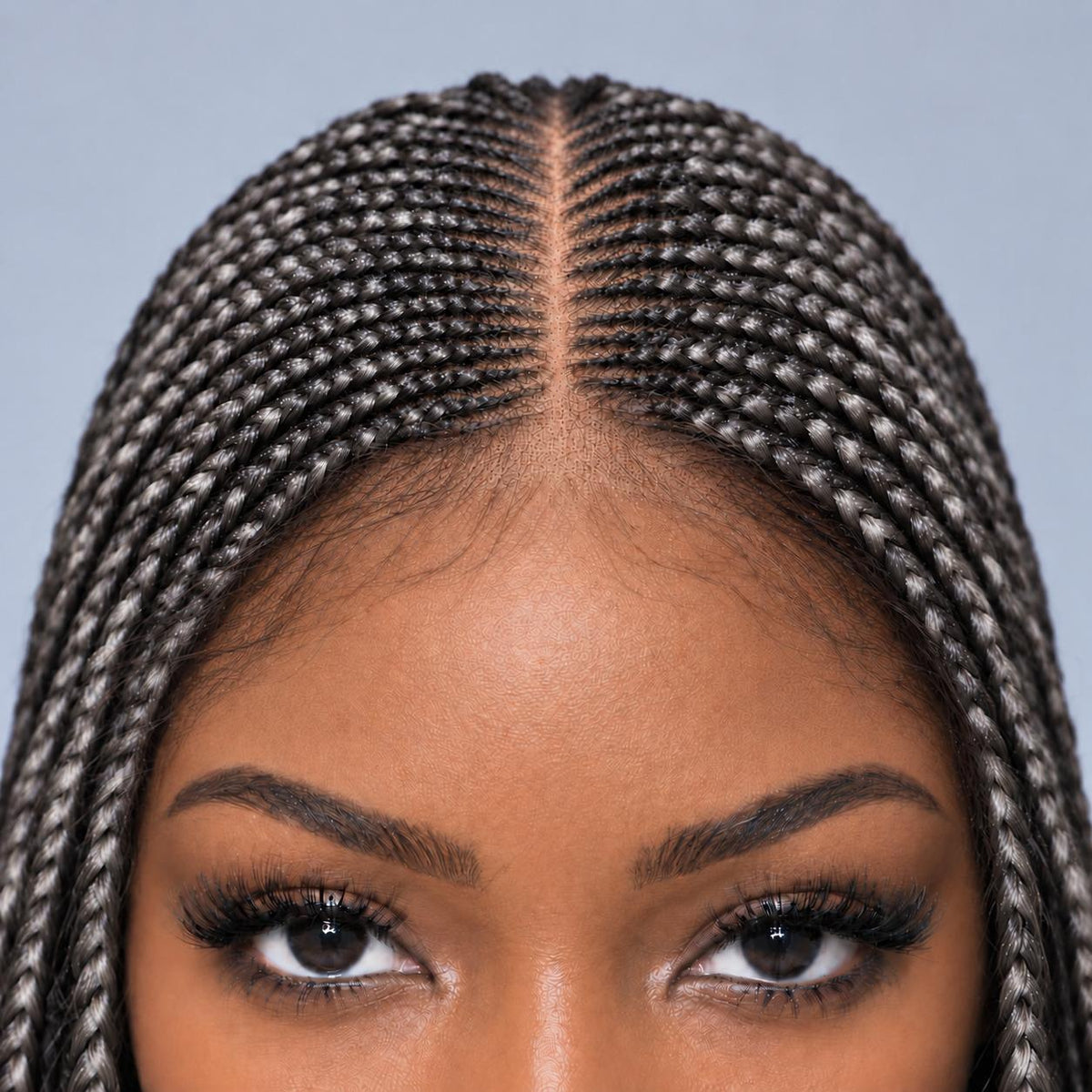 Tiana - Center Part Cornrow 28" HD 13x4 Frontal Grey with Natural Roots