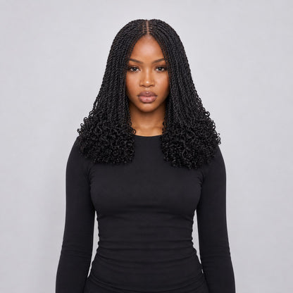 Jasmin Senegalese twist (curly ends) - 14” 5x5 Glueless Closure HD Natural Black