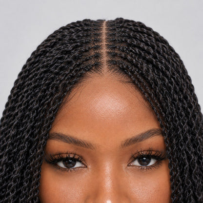 Jasmin Senegalese twist (curly ends) - 14” 5x5 Glueless Closure HD Natural Black