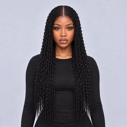 Stella Cornrow spiral twist - 20” 5x5 Glueless Closure HD Natural Black