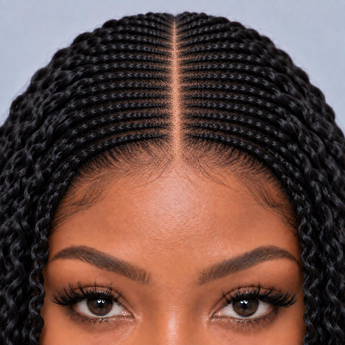Stella Cornrow spiral twist - 20” 5x5 Glueless Closure HD Natural Black