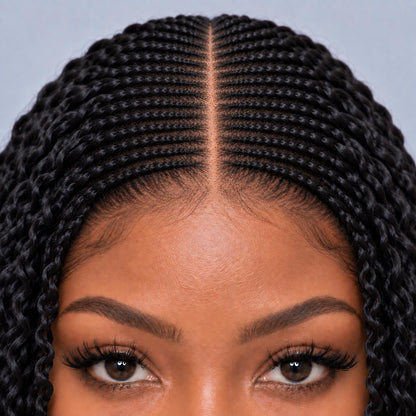 Stella Cornrow spiral twist - 20” 5x5 Glueless Closure HD Natural Black