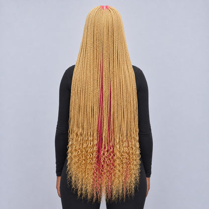 Jasmin Senegalese Twist Wig - 36” 4x4 Closure Glueless Pink and Blonde with Curly Tips