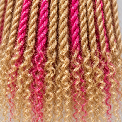 Jasmin Senegalese Twist Wig - 36” 4x4 Closure Glueless Pink and Blonde with Curly Tips