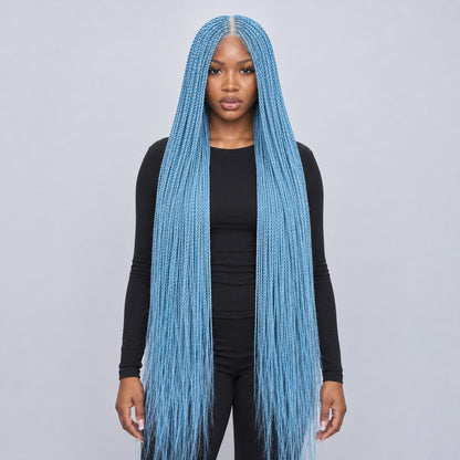 Megan Senegalese Knotless Twist Wig - 45” 4x4 Closure Glueless Baby Blue Color