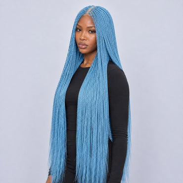 Megan Senegalese Knotless Twist Wig - 45” 4x4 Closure Glueless Baby Blue Color