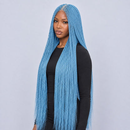 Megan Senegalese Knotless Twist Wig - 45” 4x4 Closure Glueless Baby Blue Color