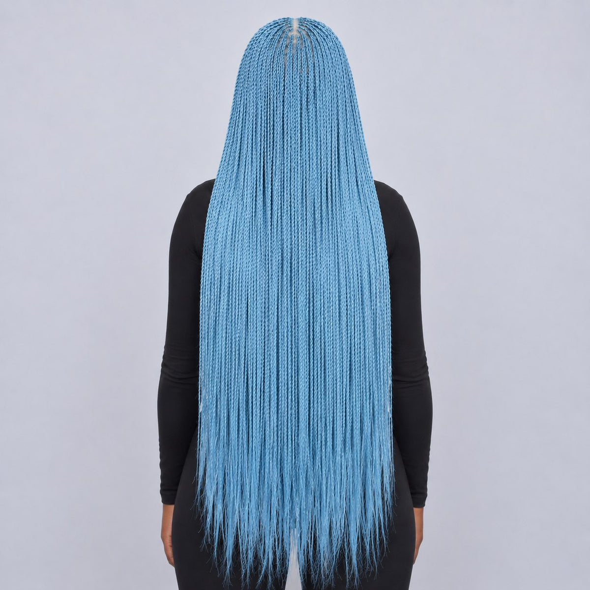 Megan Senegalese Knotless Twist Wig - 45” 4x4 Closure Glueless Baby Blue Color