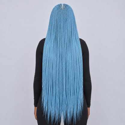 Megan Senegalese Knotless Twist Wig - 45” 4x4 Closure Glueless Baby Blue Color
