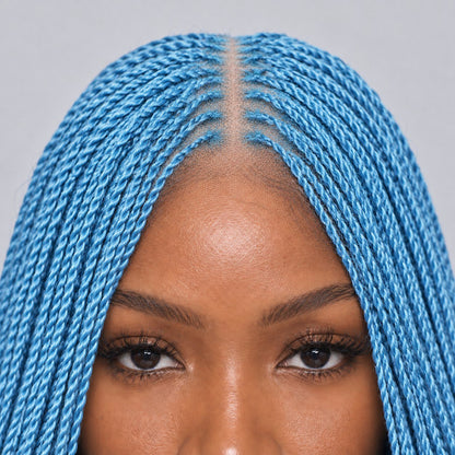 Megan Senegalese Knotless Twist Wig - 45” 4x4 Closure Glueless Baby Blue Color