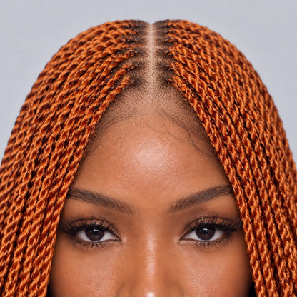Megan Senegalese Knotless Twist Wig - 40” 5x5 HD Closure Glueless Ginger Color Natural Root
