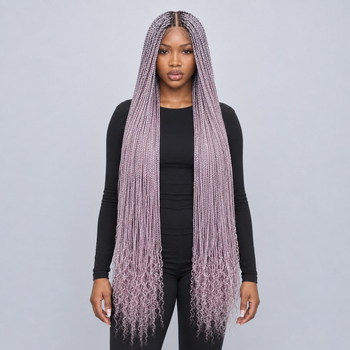 Jasmin Senegalese Twist Wig - 48” 4x4 Closure Glueless Pink with Curly Tips