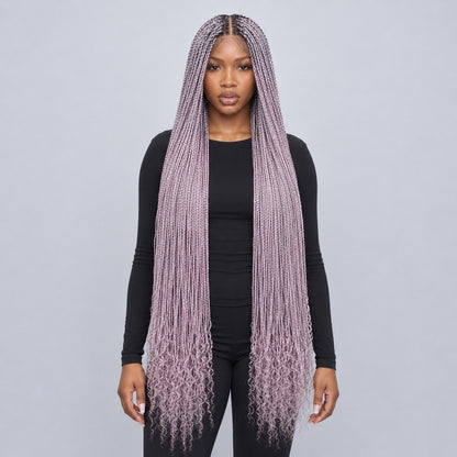 Jasmin Senegalese Twist Wig - 48” 4x4 Closure Glueless Pink with Curly Tips