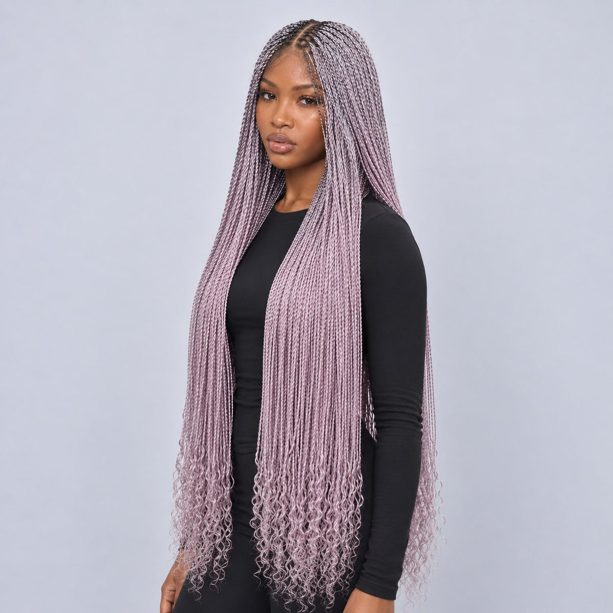 Jasmin Senegalese Twist Wig - 48” 4x4 Closure Glueless Pink with Curly Tips