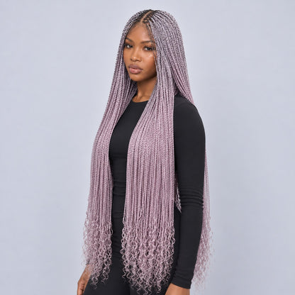 Jasmin Senegalese Twist Wig - 48” 4x4 Closure Glueless Pink with Curly Tips