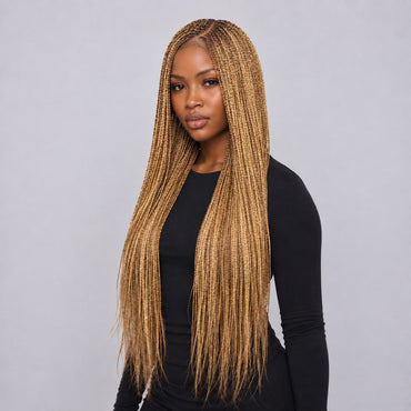 Amber Knotless braids C-part - 28” 5x5 Glueless Closure HD Color 27/613 Mixed